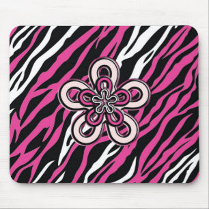Zebra Flower - Pink & White Mouse Mat