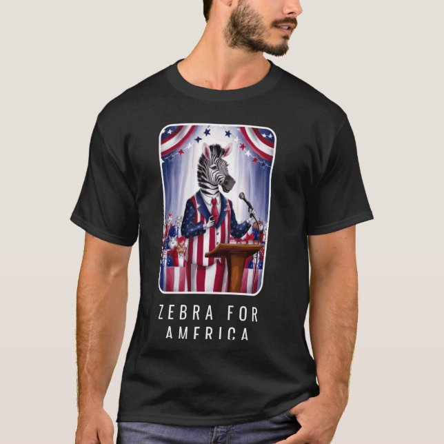 Zebra For America Zebra At Podium In US Flag Outfi T-Shirt (Front)