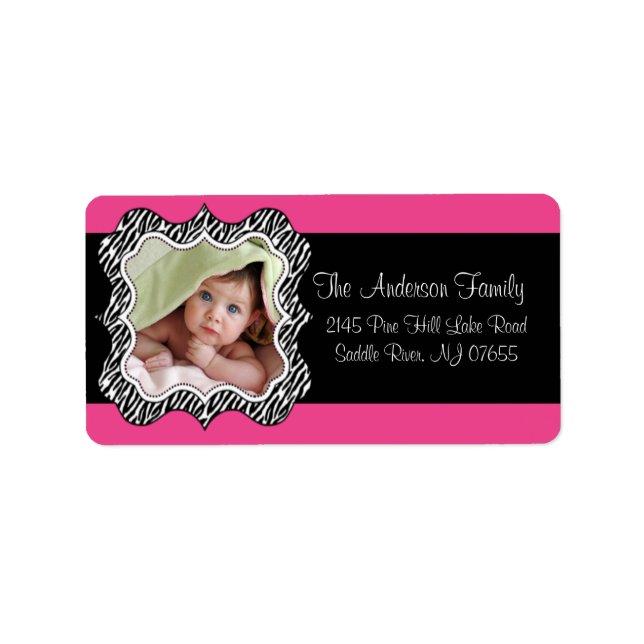 Zebra Frame Hot Pink PHOTO Return Address Label (Front)