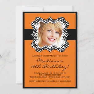 Zebra Frame Photo Sweet Sixteen Birthday Inviation Invitation