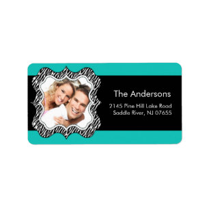 Zebra Frame Turquoise PHOTO Return Address Label