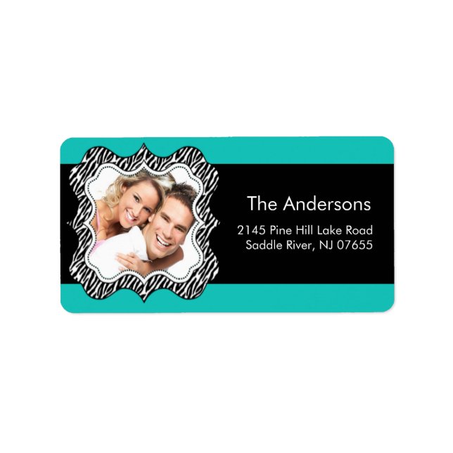 Zebra Frame Turquoise PHOTO Return Address Label (Front)