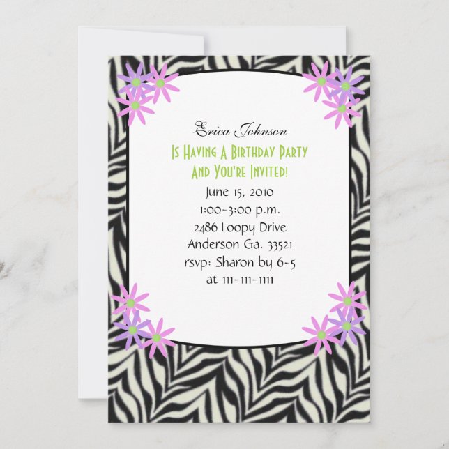 Zebra Framed Party Invitation (Front)