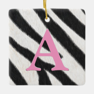 Zebra Fur Personalised Monogram & Message Pink Ceramic Ornament