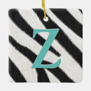 Zebra Fur Personalized Monogram & Message Gift Ceramic Ornament