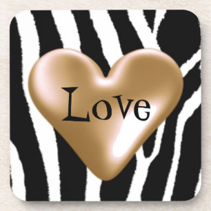 Zebra Fur Print With Heart Design Coaster
