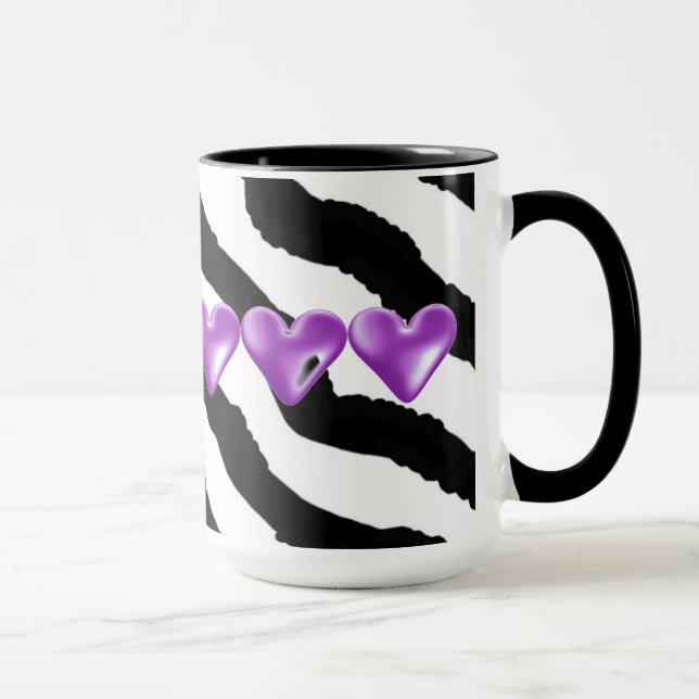 Zebra Fur Print With Hearts Mug (Right)