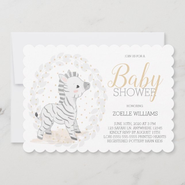 Zebra Gender Neutral Safari Baby Shower Invitation (Front)