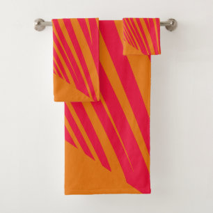 Zebra geometrical orange fucsia bath towel set