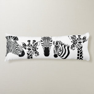 Zebra Giraffe Black and White Sketch Art Body Cushion