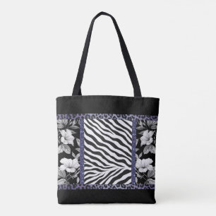 Zebra glam sparkle with black and white tote bag