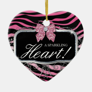 Zebra Glitter Heart Diamond Bow Cute Ceramic Tree Decoration