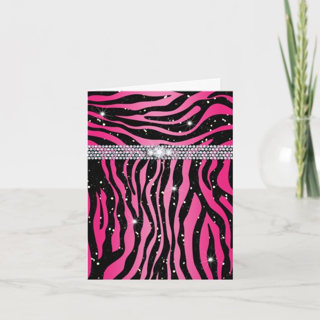 Zebra Glitter Thank You Card Pink (Front)