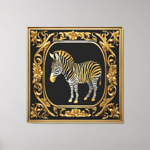 Zebra gold and black ornamental frame canvas print