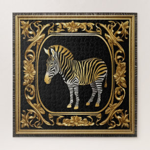 Zebra gold and black ornamental frame jigsaw puzzle