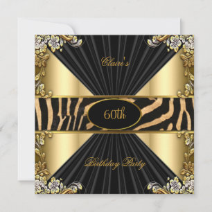Zebra Gold Cream Leopard Black Birthday Party Invitation