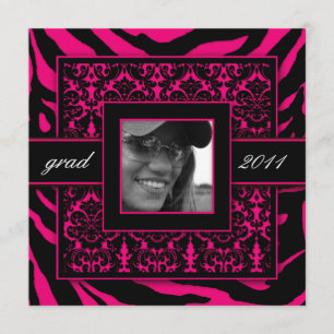 Zebra Grad Damask Party Invite Hot Pink Black