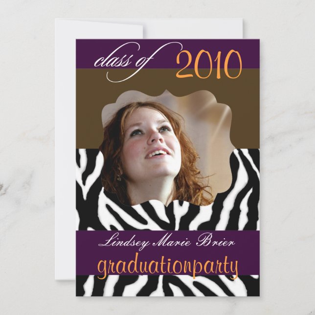 Zebra Graduation Invitation Photo/plum (Front)