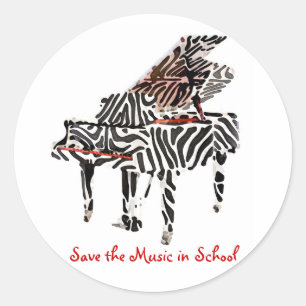 Zebra Grand Piano ~ Classic Round Sticker