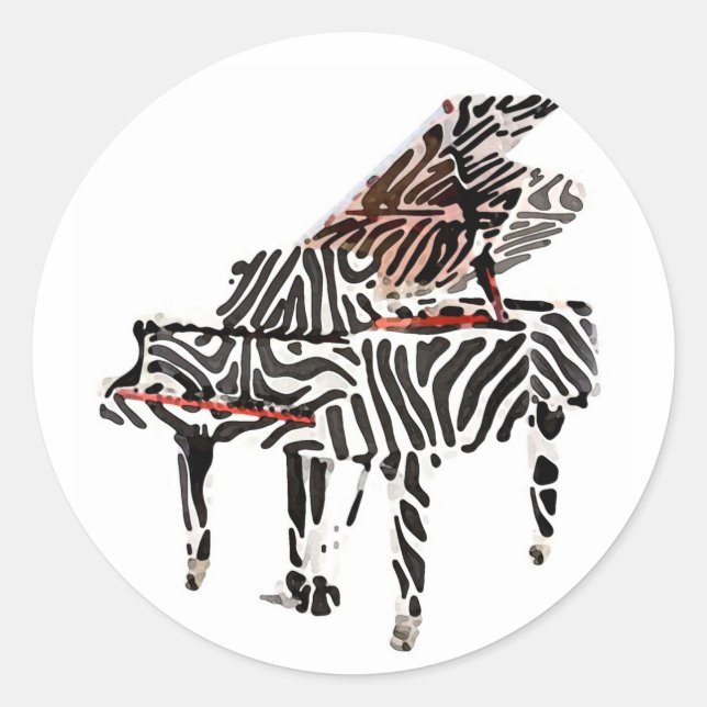 Zebra Grand Piano ~ Classic Round Sticker (Front)