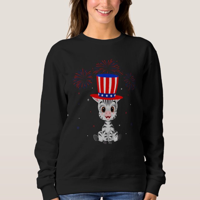 Zebra Graphic Red White Blue Fireworks Decor 4th O Sweatshirt (Front)