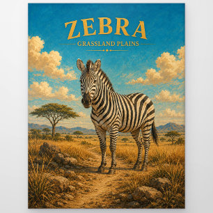 Zebra Grassland Plains Watercolor GeoSaga Postcard