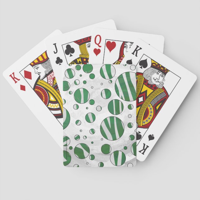 Zebra Green and White Polka Dot Playing Cards (Back)