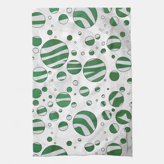 Zebra Green and White Polka Dot Tea Towel (Vertical)