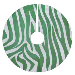 Zebra Green and White Print Brushed Polyester Tree Skirt