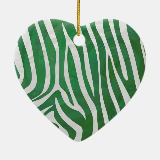 Zebra Green and White Print Ceramic Tree Decoration (Back)
