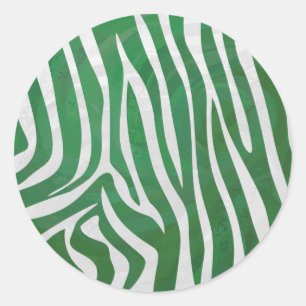 Zebra Green and White Print Classic Round Sticker