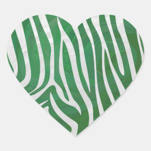 Zebra Green and White Print Heart Sticker