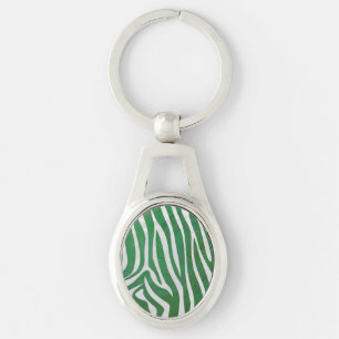 Zebra Green and White Print Key Ring