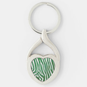Zebra Green and White Print Key Ring