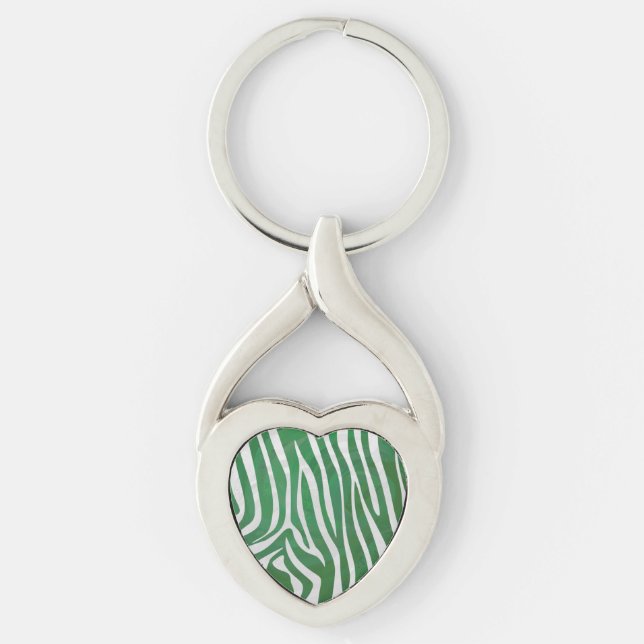 Zebra Green and White Print Key Ring (Front)