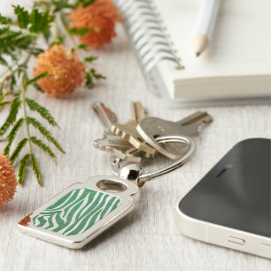 Zebra Green and White Print Key Ring