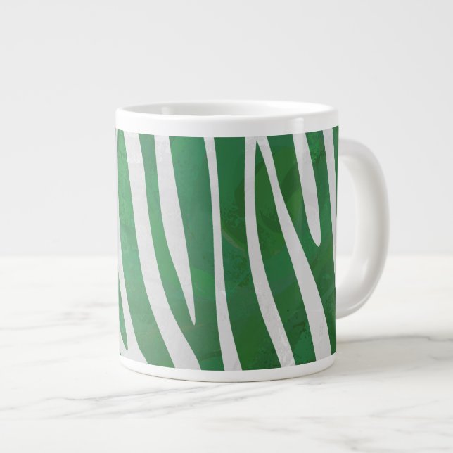 Zebra Green and White Print Large Coffee Mug (Front Right)