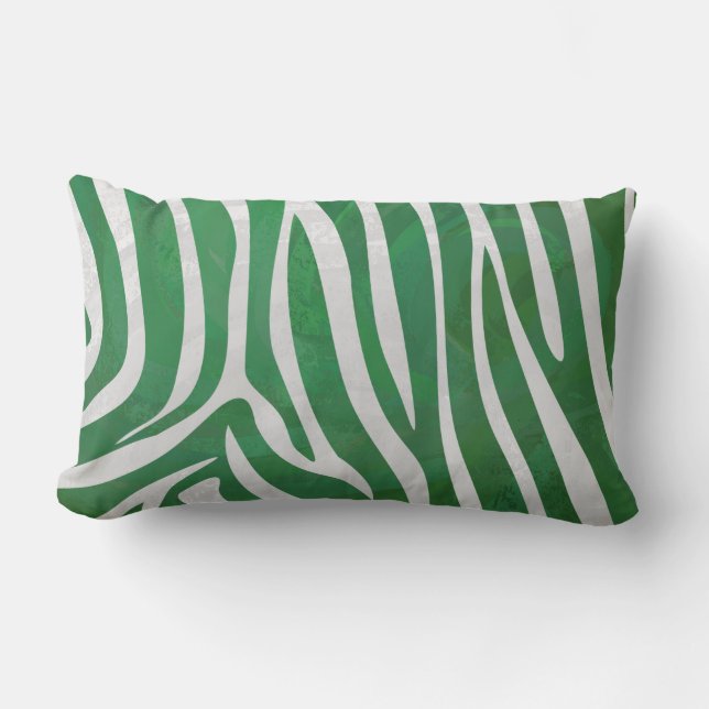 Zebra Green and White Print Lumbar Cushion (Front)