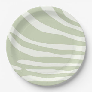 Zebra green and white print paper plate