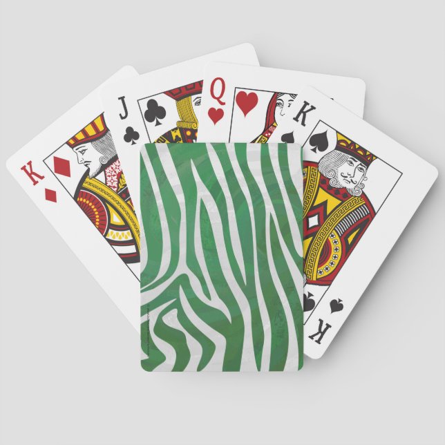 Zebra Green and White Print Playing Cards (Back)