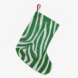 Zebra Green and White Print Small Christmas Stocking