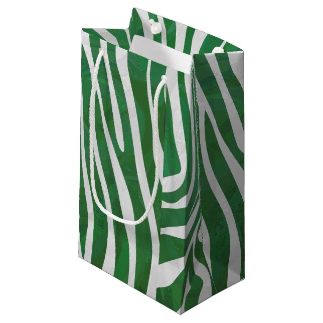 Zebra Green and White Print Small Gift Bag (Front Angled)