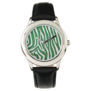 Zebra Green and White Print Watch