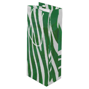 Zebra Green and White Print Wine Gift Bag
