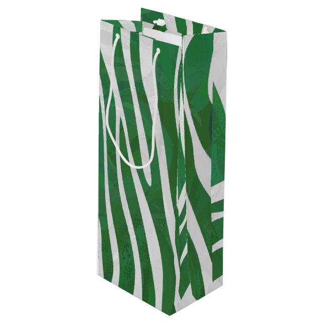 Zebra Green and White Print Wine Gift Bag (Front Angled)