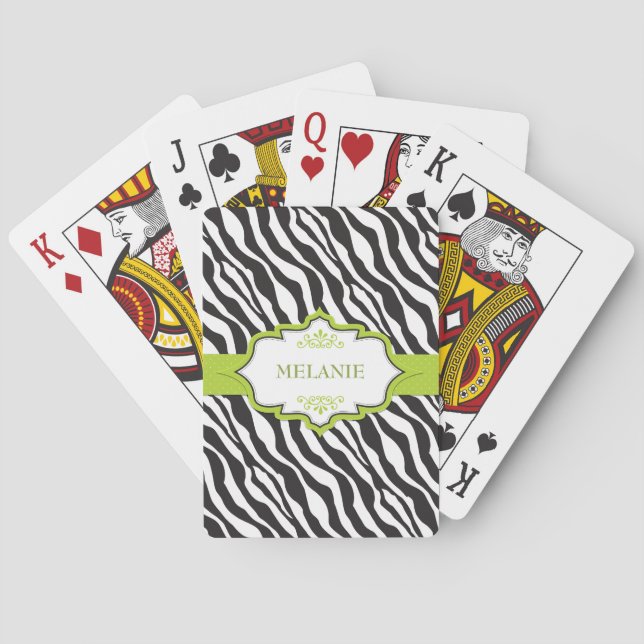Zebra Green Ribbon Playing Cards (Back)