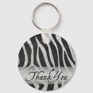 Zebra Grey and Black Pattern Thank You Key Ring