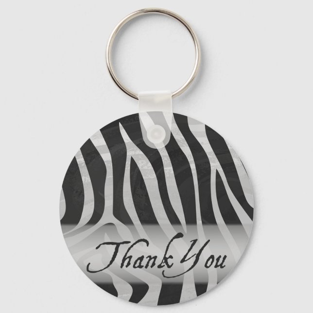 Zebra Grey and Black Pattern Thank You Key Ring (Front)
