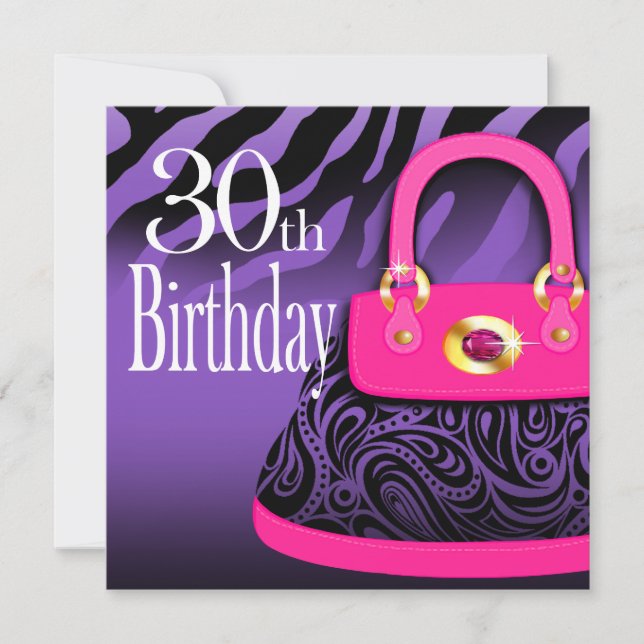 Zebra Handbag Paisley Purse 30th Birthday Invitation (Front)