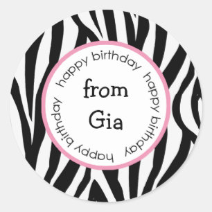 Zebra Happy Birthday to/from stickers